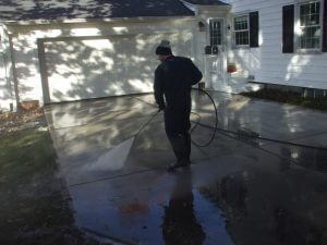 pressure washing the driveway